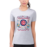 Women's G-III 4Her by Carl Banks Heather Gray Chicago Cubs Super-Slim Fit Lightweight Flowers Graphic T-Shirt
