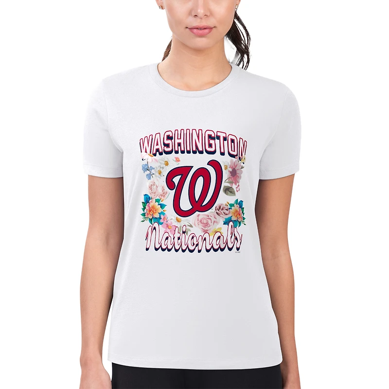 Women's G-III 4Her by Carl Banks White Washington Nationals Super-Slim Fit Lightweight Flowers Graphic T-Shirt
