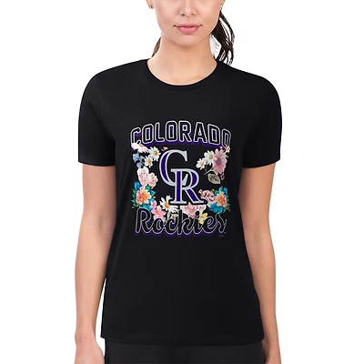 Women's G-III 4Her by Carl Banks Black Colorado Rockies Super-Slim Fit Lightweight Flowers Graphic T-Shirt