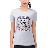 Women's G-III 4Her by Carl Banks Heather Gray Colorado Rockies Super-Slim Fit Lightweight Flowers Graphic T-Shirt