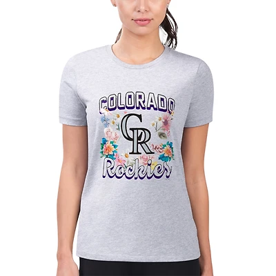 Women's G-III 4Her by Carl Banks Heather Gray Colorado Rockies Super-Slim Fit Lightweight Flowers Graphic T-Shirt
