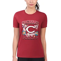 Women's G-III 4Her by Carl Banks Cincinnati Reds Super-Slim Fit Lightweight Flowers Graphic T-Shirt