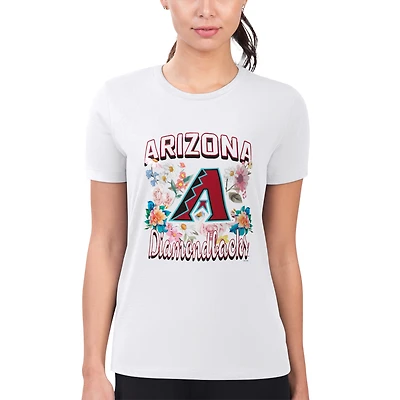 Women's G-III 4Her by Carl Banks White Arizona Diamondbacks Super-Slim Fit Lightweight Flowers Graphic T-Shirt