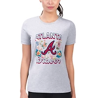 Women's G-III 4Her by Carl Banks Heather Gray Atlanta Braves Super-Slim Fit Lightweight Flowers Graphic T-Shirt