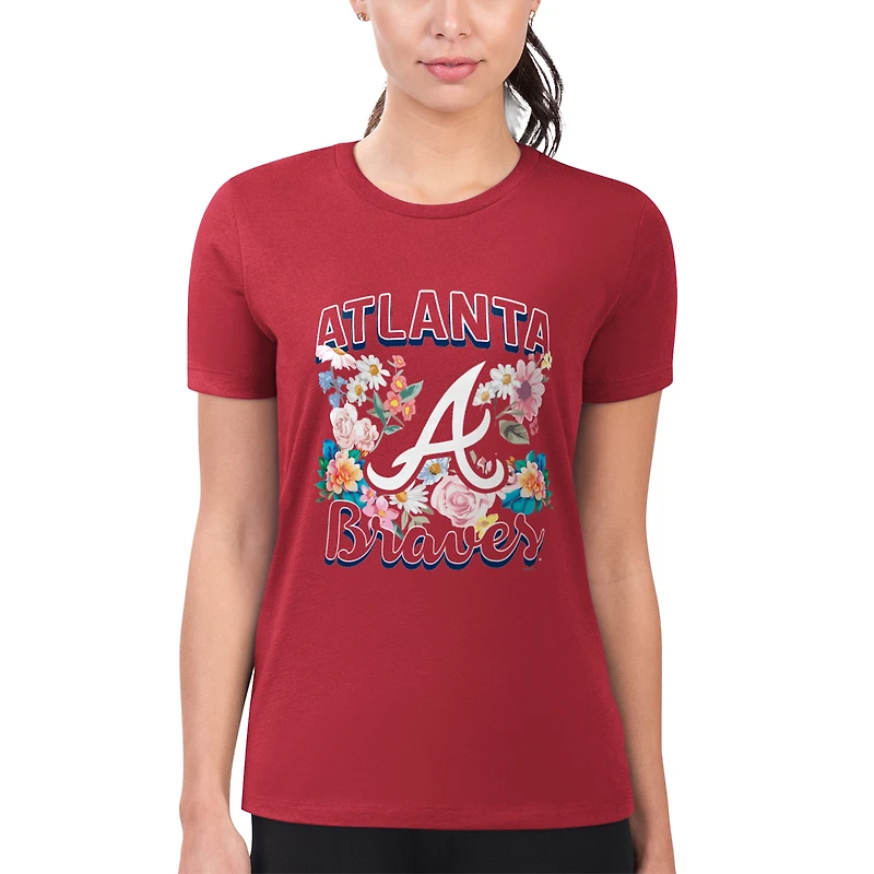 Women's G-III 4Her by Carl Banks Red Atlanta Braves Super-Slim Fit Lightweight Flowers Graphic T-Shirt