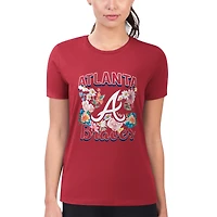 Women's G-III 4Her by Carl Banks Red Atlanta Braves Super-Slim Fit Lightweight Flowers Graphic T-Shirt