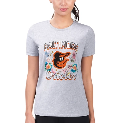 Women's G-III 4Her by Carl Banks Heather Gray Baltimore Orioles Super-Slim Fit Lightweight Flowers Graphic T-Shirt
