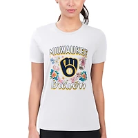 Women's G-III 4Her by Carl Banks White Milwaukee Brewers Super-Slim Fit Lightweight Flowers Graphic T-Shirt