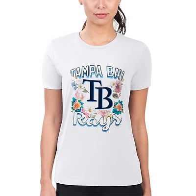 Women's G-III 4Her by Carl Banks White Tampa Bay Rays Super-Slim Fit Lightweight Flowers Graphic T-Shirt