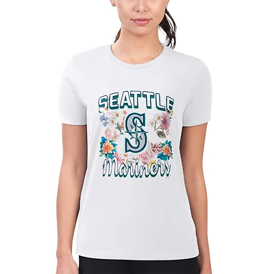 Women's G-III 4Her by Carl Banks White Seattle Mariners Super-Slim Fit Lightweight Flowers Graphic T-Shirt
