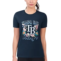 Women's G-III 4Her by Carl Banks Navy Tampa Bay Rays Super-Slim Fit Lightweight Flowers Graphic T-Shirt