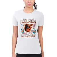 Women's G-III 4Her by Carl Banks White Baltimore Orioles Super-Slim Fit Lightweight Flowers Graphic T-Shirt