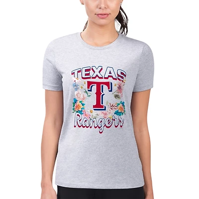 Women's G-III 4Her by Carl Banks Heather Gray Texas Rangers Super-Slim Fit Lightweight Flowers Graphic T-Shirt