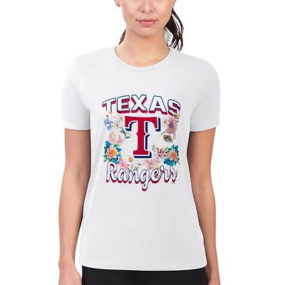 Women's G-III 4Her by Carl Banks White Texas Rangers Super-Slim Fit Lightweight Flowers Graphic T-Shirt