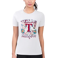 Women's G-III 4Her by Carl Banks White Texas Rangers Super-Slim Fit Lightweight Flowers Graphic T-Shirt