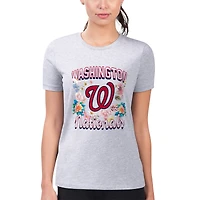 Women's G-III 4Her by Carl Banks Heather Gray Washington Nationals Super-Slim Fit Lightweight Flowers Graphic T-Shirt