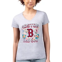 Women's G-III 4Her by Carl Banks Heather Gray Boston Red Sox Super-Slim Fit Lightweight Flowers Graphic V-Neck T-Shirt