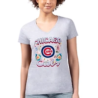 Women's G-III 4Her by Carl Banks Heather Gray Chicago Cubs Super-Slim Fit Lightweight Flowers Graphic V-Neck T-Shirt