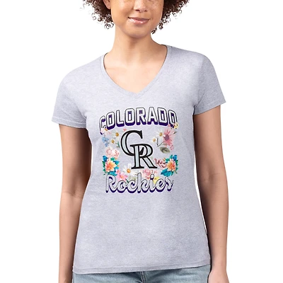 Women's G-III 4Her by Carl Banks Heather Gray Colorado Rockies Super-Slim Fit Lightweight Flowers Graphic V-Neck T-Shirt