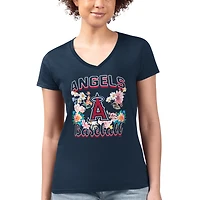 Women's G-III 4Her by Carl Banks Navy Los Angeles Angels Super-Slim Fit Lightweight Flowers Graphic V-Neck T-Shirt