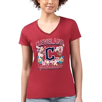 Women's G-III 4Her by Carl Banks Red Cleveland Guardians Super-Slim Fit Lightweight Flowers Graphic V-Neck T-Shirt