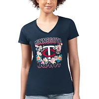 Women's G-III 4Her by Carl Banks Navy Minnesota Twins Super-Slim Fit Lightweight Flowers Graphic V-Neck T-Shirt