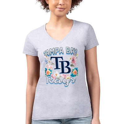 Women's G-III 4Her by Carl Banks Heather Gray Tampa Bay Rays Super-Slim Fit Lightweight Flowers Graphic V-Neck T-Shirt