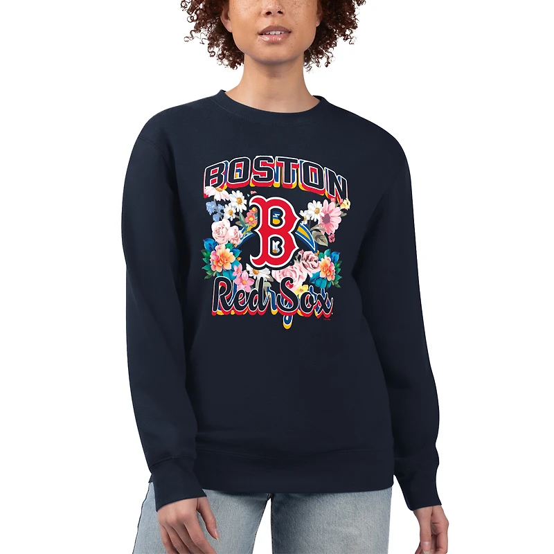 Women's G-III 4Her by Carl Banks Navy Boston Red Sox Flowers Graphic Pullover Sweatshirt