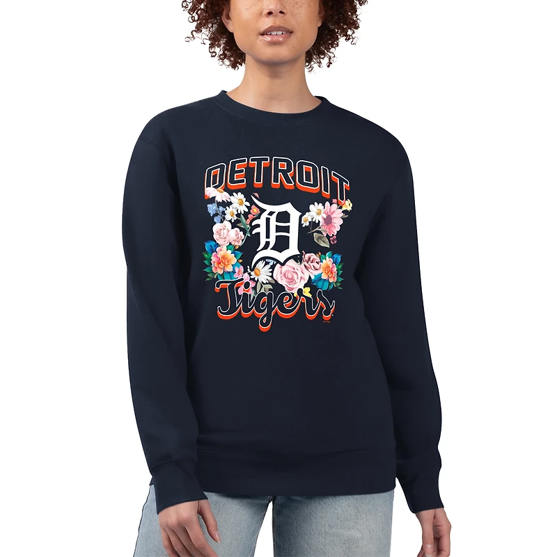 Women's G-III 4Her by Carl Banks Navy Detroit Tigers Flowers Graphic Pullover Sweatshirt