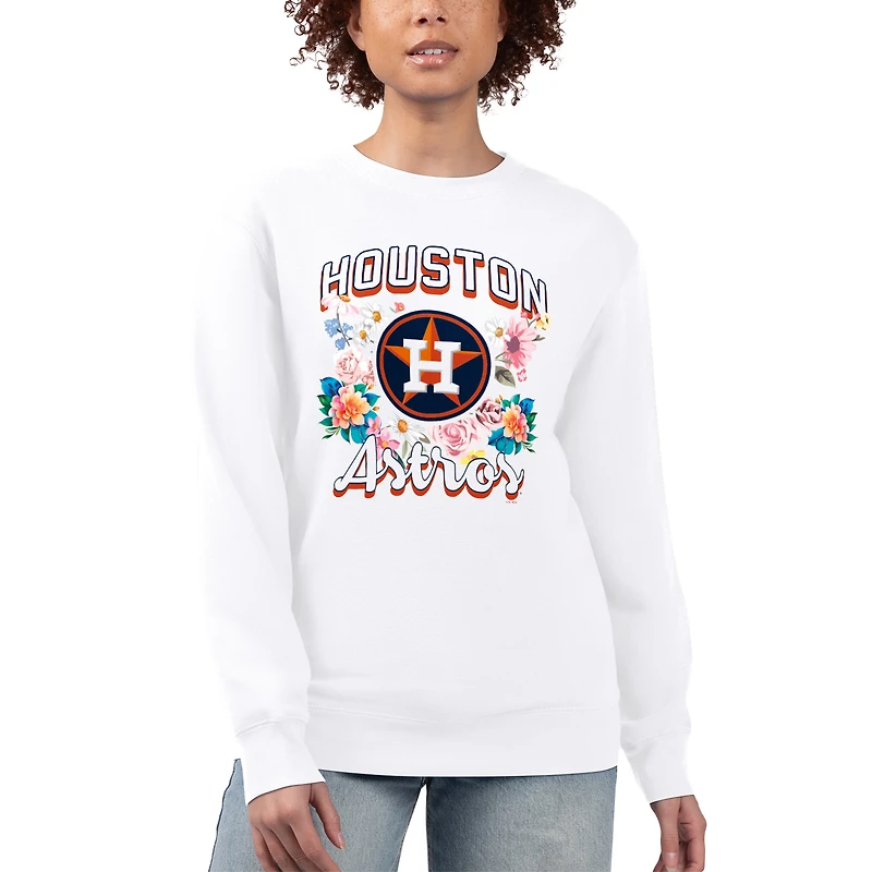 Women's G-III 4Her by Carl Banks White Houston Astros Flowers Graphic Pullover Sweatshirt