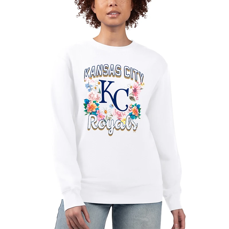 Women's G-III 4Her by Carl Banks White Kansas City Royals Flowers Graphic Pullover Sweatshirt