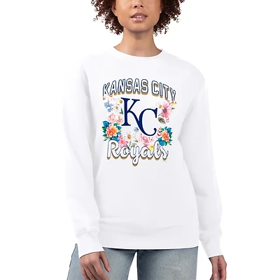 Women's G-III 4Her by Carl Banks White Kansas City Royals Flowers Graphic Pullover Sweatshirt
