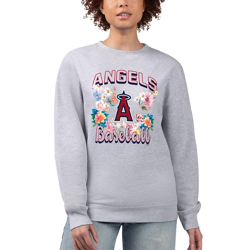 Women's G-III 4Her by Carl Banks Heather Gray Los Angeles Angels Flowers Graphic Pullover Sweatshirt
