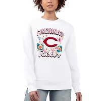 Women's G-III 4Her by Carl Banks White Cincinnati Reds Flowers Graphic Pullover Sweatshirt