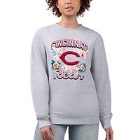 Women's G-III 4Her by Carl Banks Heather Gray Cincinnati Reds Flowers Graphic Pullover Sweatshirt