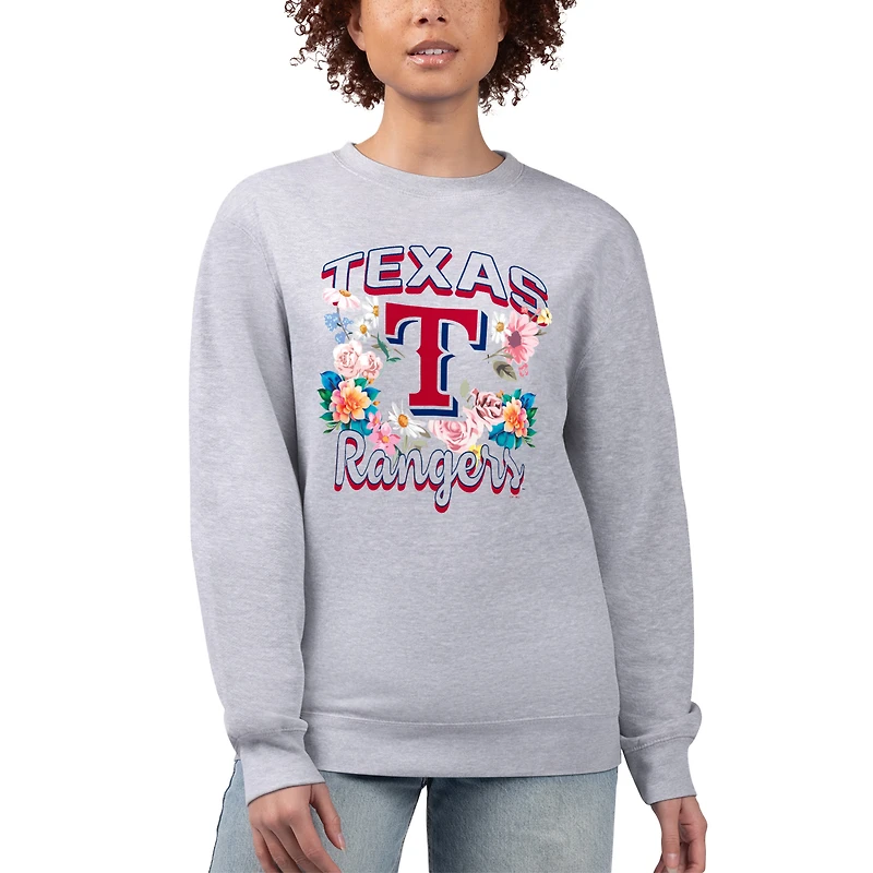 Women's G-III 4Her by Carl Banks Heather Gray Texas Rangers Flowers Graphic Pullover Sweatshirt