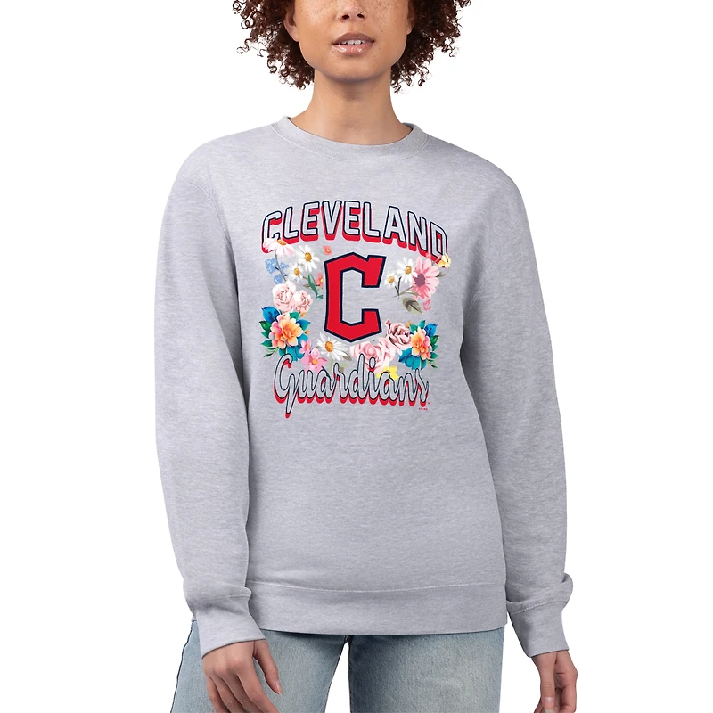Women's G-III 4Her by Carl Banks Heather Gray Cleveland Guardians Flowers Graphic Pullover Sweatshirt