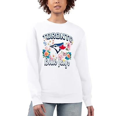Women's G-III 4Her by Carl Banks White Toronto Blue Jays Flowers Graphic Pullover Sweatshirt