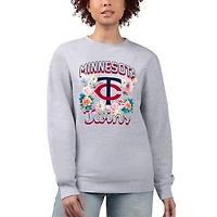Women's G-III 4Her by Carl Banks Heather Gray Minnesota Twins Flowers Graphic Pullover Sweatshirt