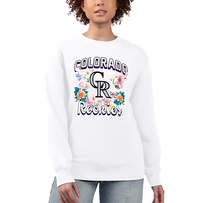 Women's G-III 4Her by Carl Banks White Colorado Rockies Flowers Graphic Pullover Sweatshirt