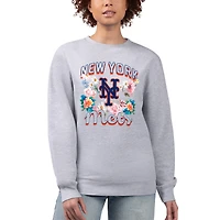 Women's G-III 4Her by Carl Banks Heather Gray New York Mets Flowers Graphic Pullover Sweatshirt