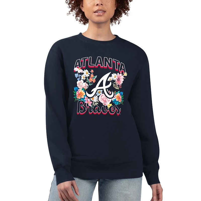 Women's G-III 4Her by Carl Banks Navy Atlanta Braves Flowers Graphic Pullover Sweatshirt
