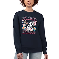 Women's G-III 4Her by Carl Banks Navy Atlanta Braves Flowers Graphic Pullover Sweatshirt
