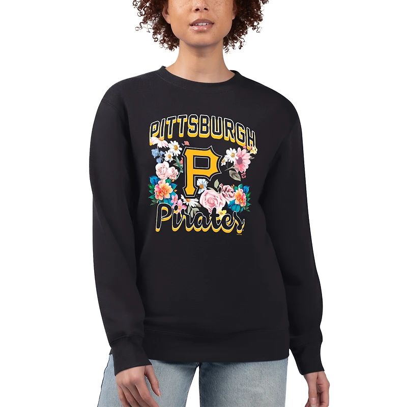 Women's G-III 4Her by Carl Banks Black Pittsburgh Pirates Flowers Graphic Pullover Sweatshirt