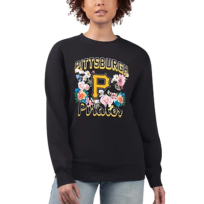 Women's G-III 4Her by Carl Banks Black Pittsburgh Pirates Flowers Graphic Pullover Sweatshirt