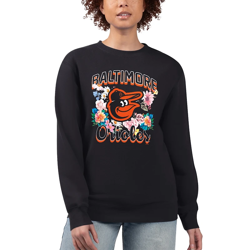 Women's G-III 4Her by Carl Banks Black Baltimore Orioles Flowers Graphic Pullover Sweatshirt