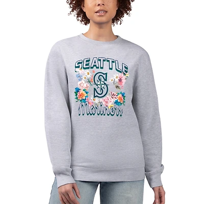 Women's G-III 4Her by Carl Banks Heather Gray Seattle Mariners Flowers Graphic Pullover Sweatshirt