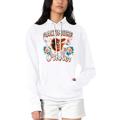 Women's G-III 4Her by Carl Banks White Baltimore Orioles Flowers Graphic Pullover Hoodie