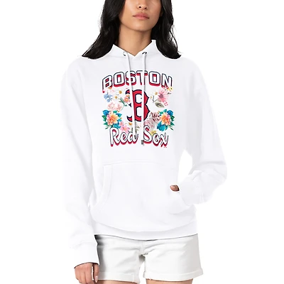 Women's G-III 4Her by Carl Banks White Boston Red Sox Flowers Graphic Pullover Hoodie