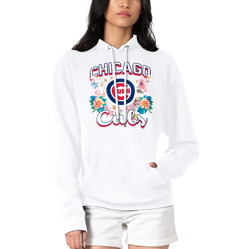 Women's G-III 4Her by Carl Banks White Chicago Cubs Flowers Graphic Pullover Hoodie